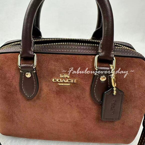 Coach Mini Rowan Crossbody Bag In Suede/Vintage Brown CCF29 NWT - Picture 3 of 9